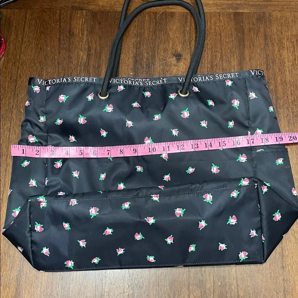 Victoria's Secret Black Tote with Pink Floral Design